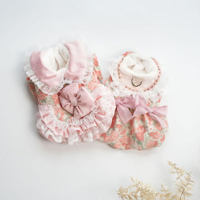 Floral Lace Layered Dog Cat Harness Dress/Jacket