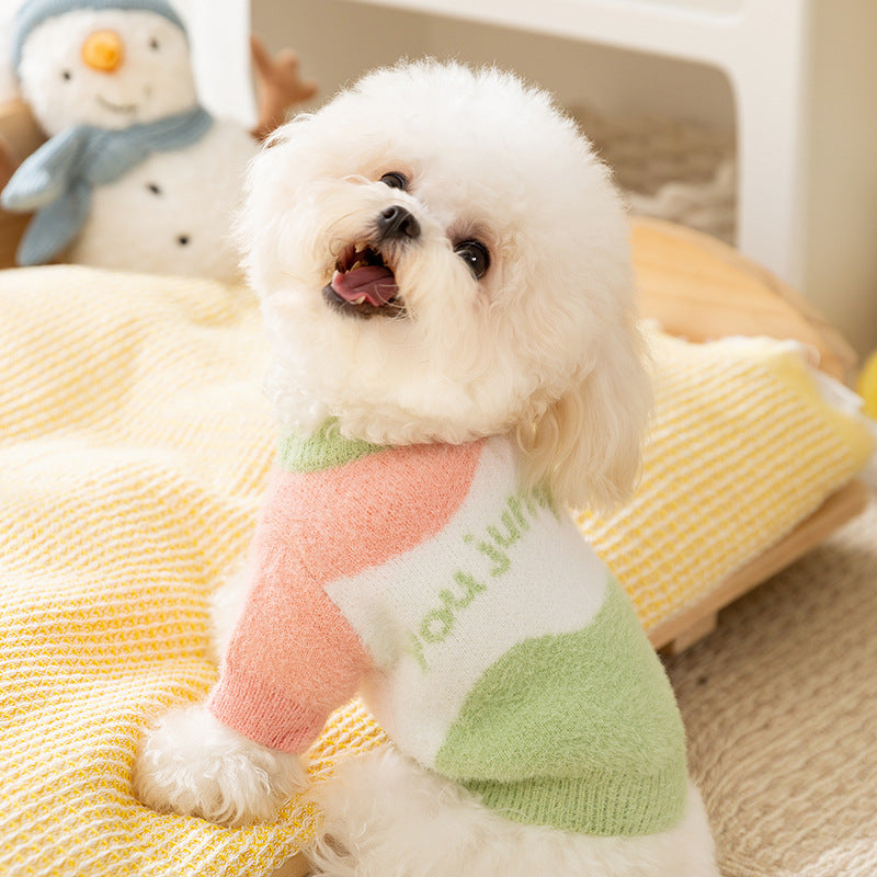 Color Block Warm Soft Dog Cat Sweater