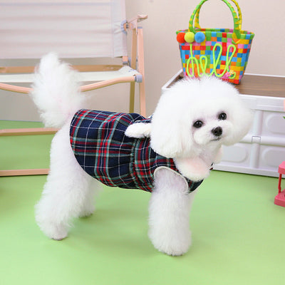 Plaid Fleece Bowknot Dog Harness Dress Coat