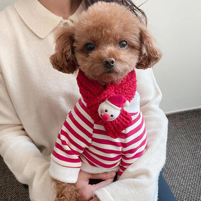 Christmas Striped Dog Cat Hoodie with Scarf