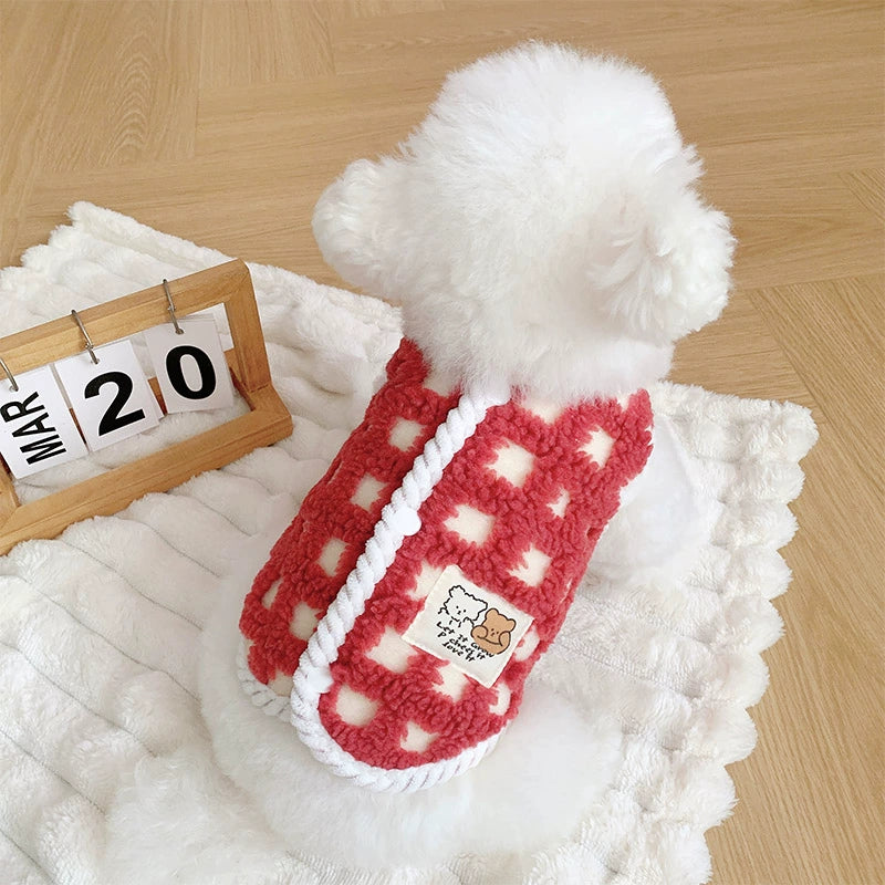 Fleece Checkerboard Dog Cat Jacket Vest