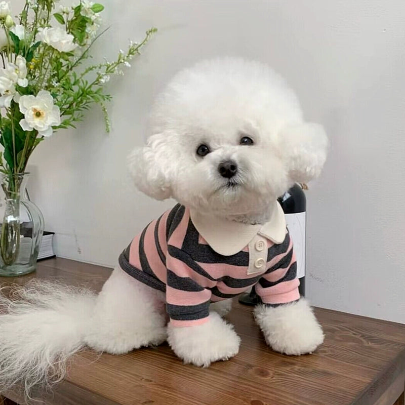 Casual Striped Collar Buttoned Dog Cat T-shirt