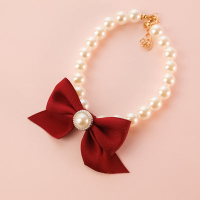 Vintage Bowknot Pearl Pet Necklace