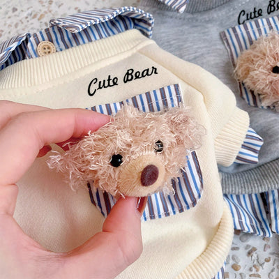 Casual Bear Decor Striped Shirt Dog Hoodie