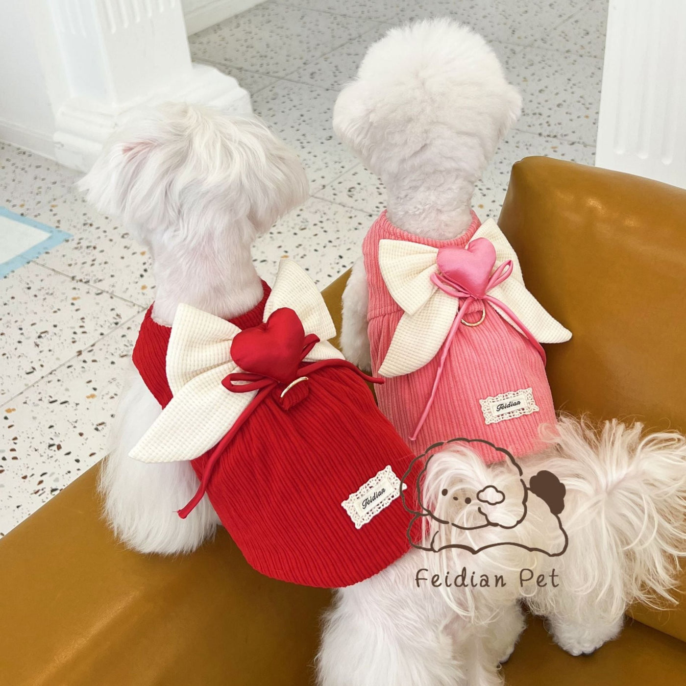 Sweet Heart Bow Corduroy Dog Harness Jacket