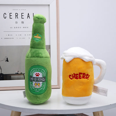 Squeaky Plush Beer Bottle Pet Toy