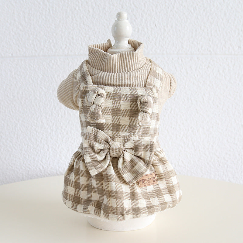 Plaid Buttoned Fleece Dog Cat Dress/Jumpsuits