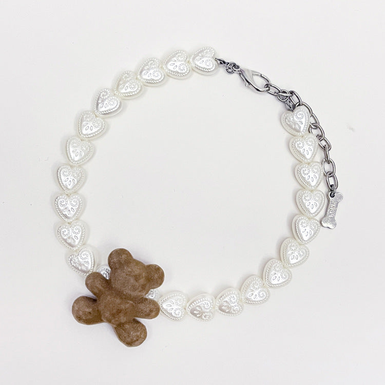 Bear Decor Pearl Dog Cat Necklace
