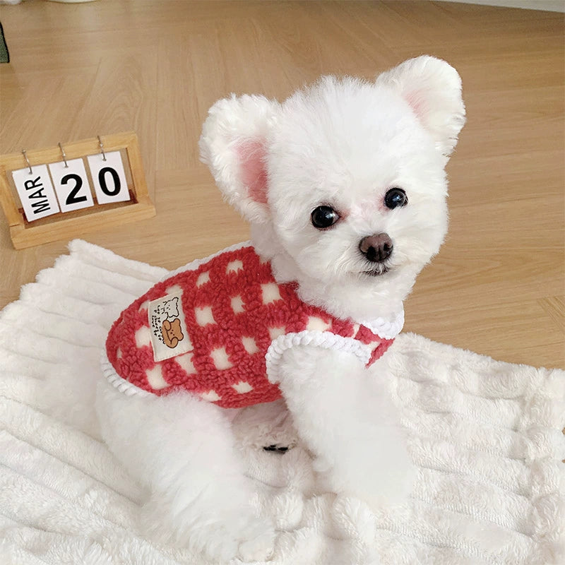 Fleece Checkerboard Dog Cat Jacket Vest