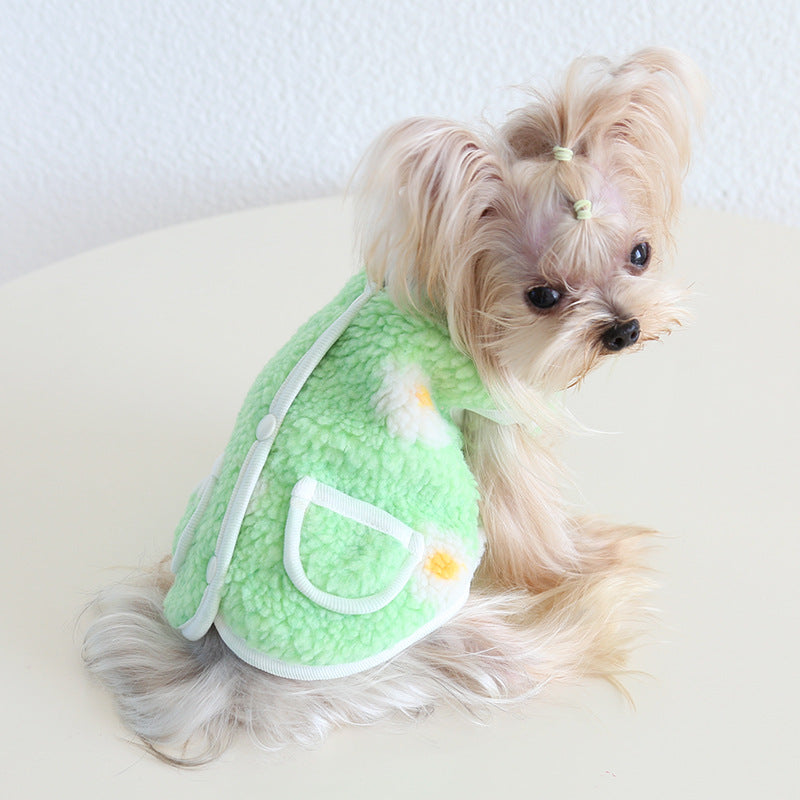 Sweet Flower Fleece Warm Dog Cat Jacket Vest