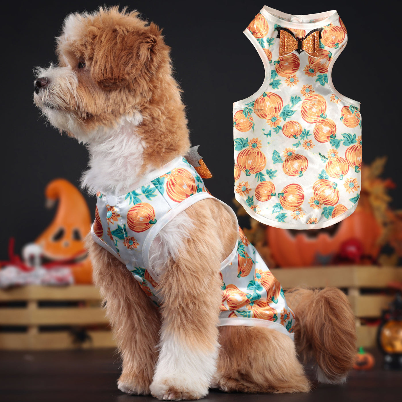 Halloween Pumpkin Printed Bow Dog Cat Vest