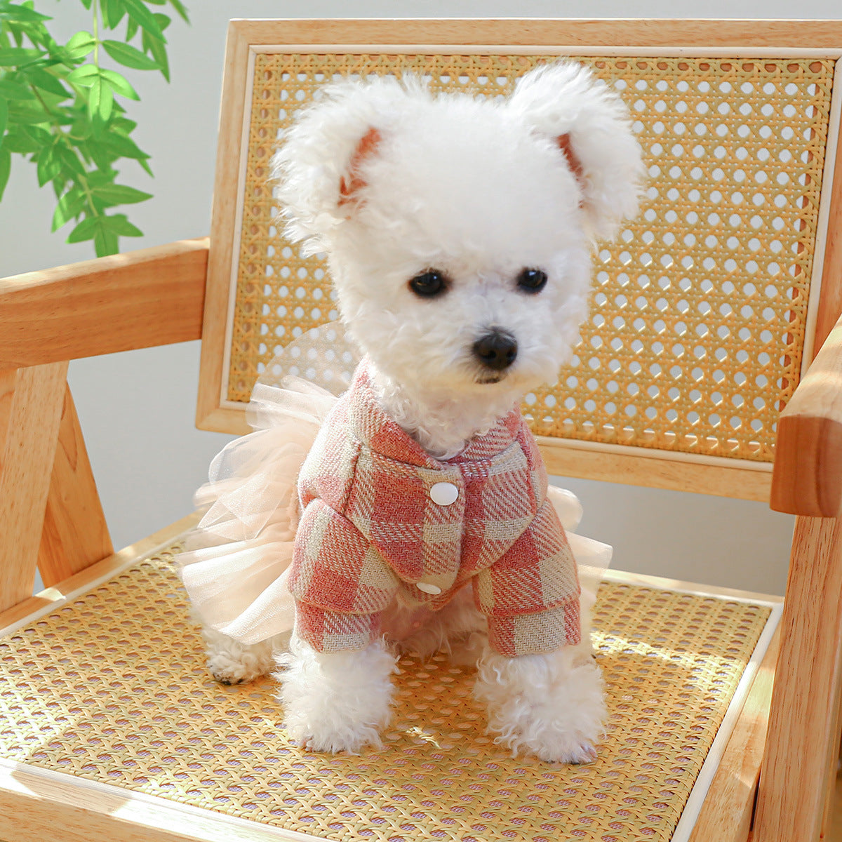 Pink Bear Printed Plaid Dog Dress/Hoodie