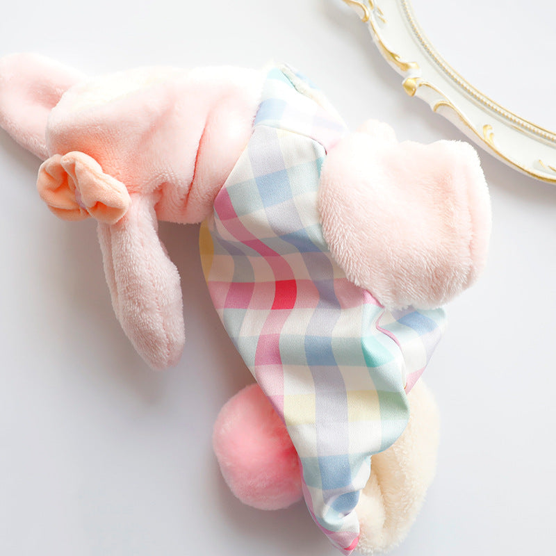 Rabbit Ears Plaid Fleece Dog Coat/Jumpsuits