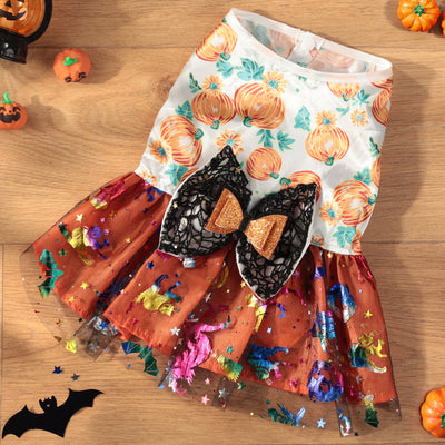 Halloween Pumpkin Bow Dog Cat Lace Dress | Softosy Pet Boutique