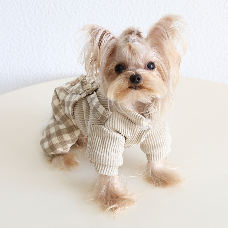 Plaid Buttoned Fleece Dog Cat Dress/Jumpsuits