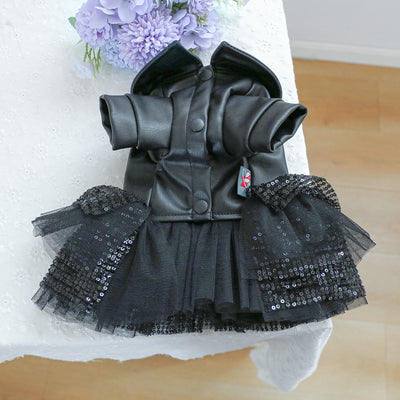 Black Faux Fur Dog Cat Jacket/Dress