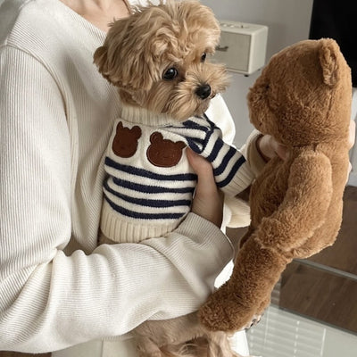 Striped Bear Pattern Knitted Dog Cat Sweater