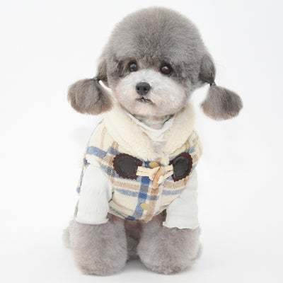 Buttoned Plaid Fleece Collar Dog Cat Jacket