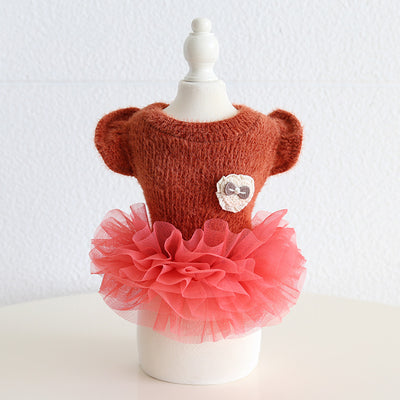 Solid Color Dog Cat Sweater Tutu Dress