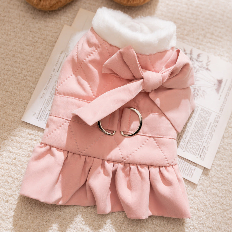 Elegant Bowknot Fleece Dog Harness Dress