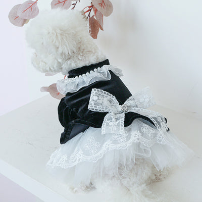 Velvet Lace Bowknot Dog Cat Dress
