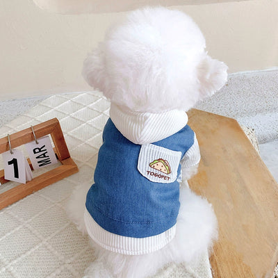 Denim Knitted Pocket Hooded Dog Cat Jacket