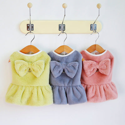 Fleece Solid Color Bowknot Dog Cat Harness Dress