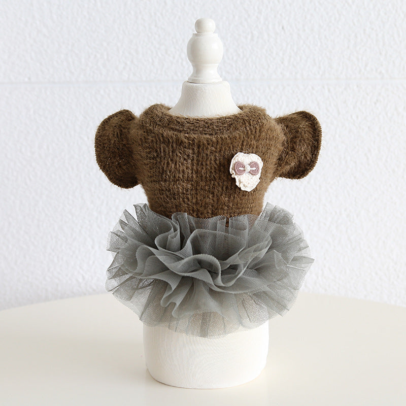 Solid Color Dog Cat Sweater Tutu Dress