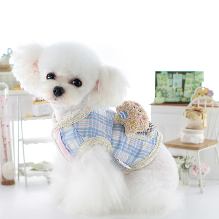 Bear Head Plaid Pocket Dog Cat Jacket Vest