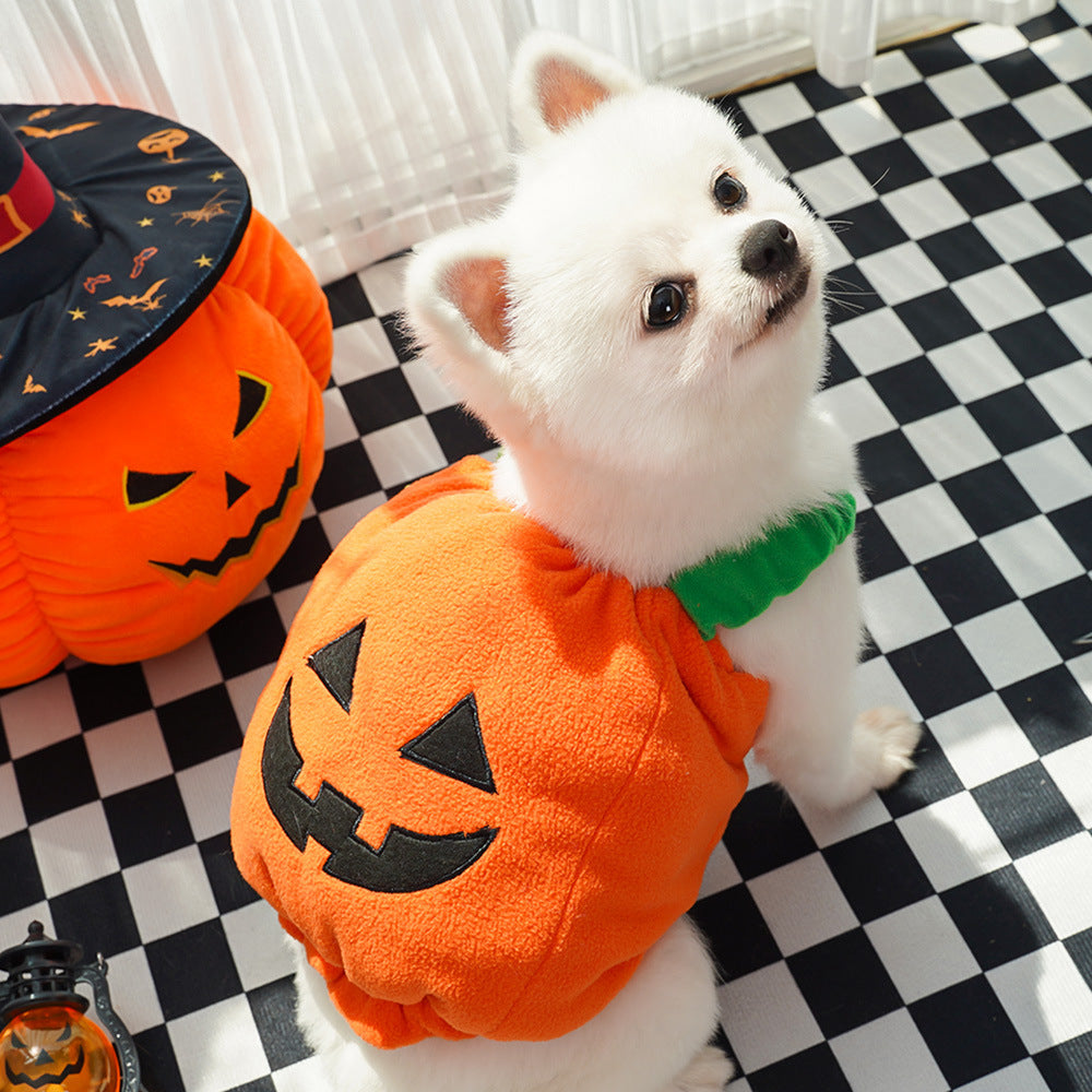 Halloween Pumpkin Fleece Dog Cat Vest/Hat