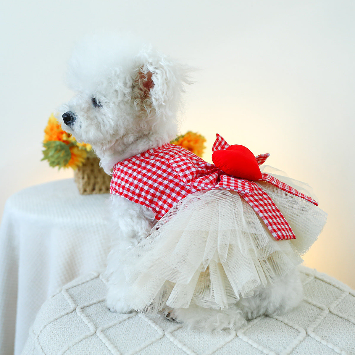 Heart Plaid Bow Dog Lace Dress