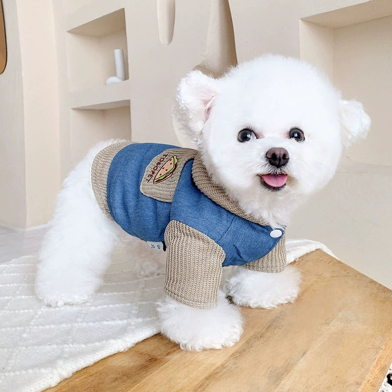 Denim Knitted Pocket Hooded Dog Cat Jacket