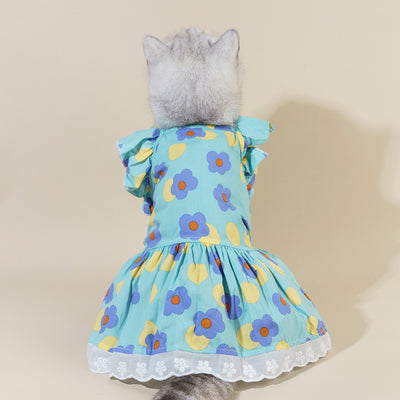 Ruffled Flower Printed Dog Cat Dress