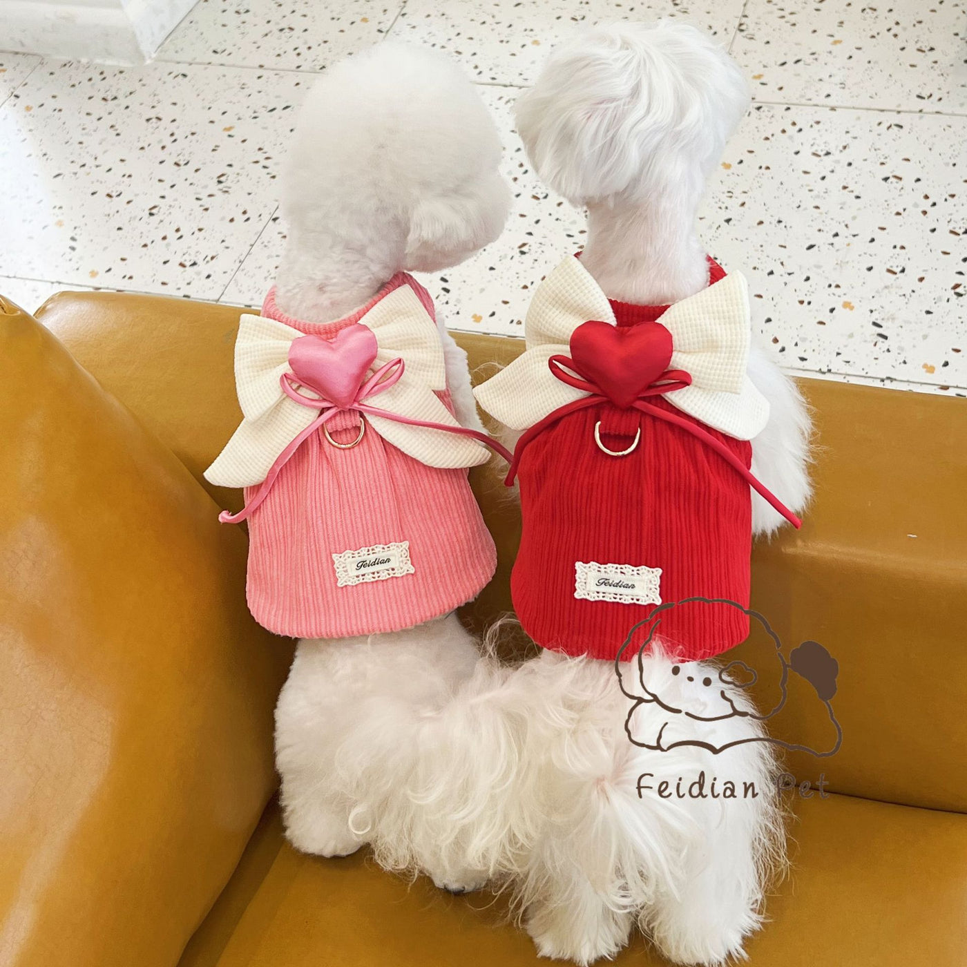 Sweet Heart Bow Corduroy Dog Harness Jacket