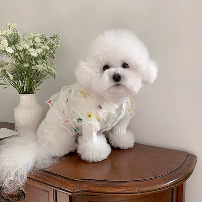 Flower Embroidered Lace Dog Sweater