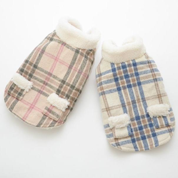 Buttoned Plaid Fleece Collar Dog Cat Jacket