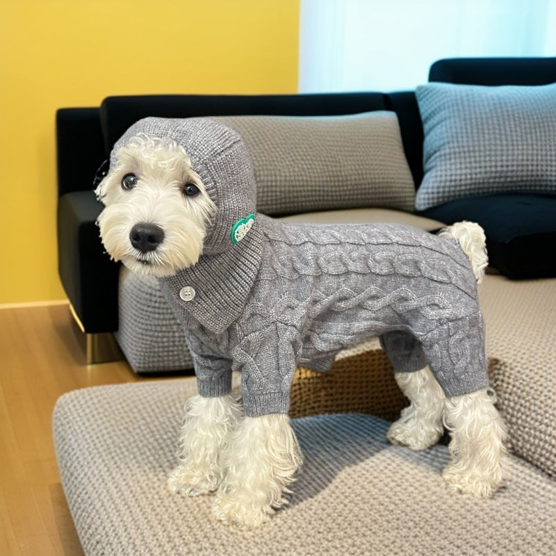 Solid Color Knitted Warm Dog Jumpsuits/Hat