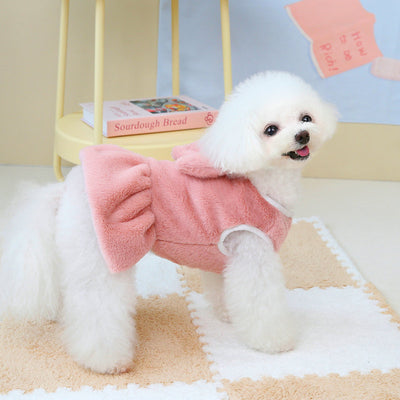 Fleece Solid Color Bowknot Dog Cat Harness Dress