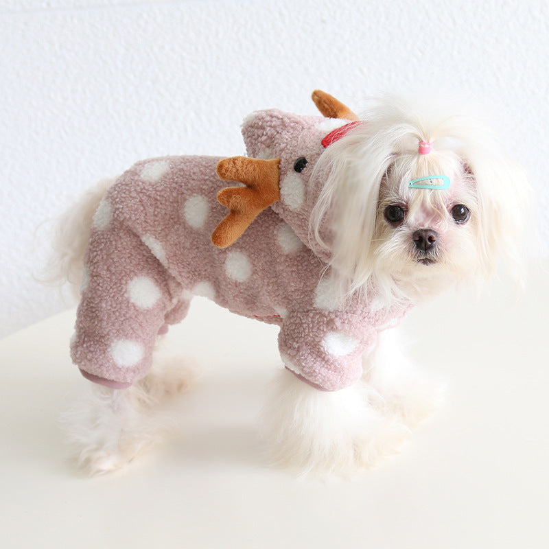 Christmas Polka Dot Elk Shaped Dog Jumpsuits