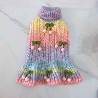 Multi-color Cherry Knitted Dog Cat Sweater Dress