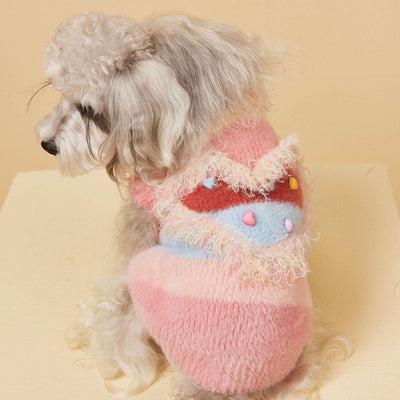 Multi-color Fringed Heart Dog Cat Sweater