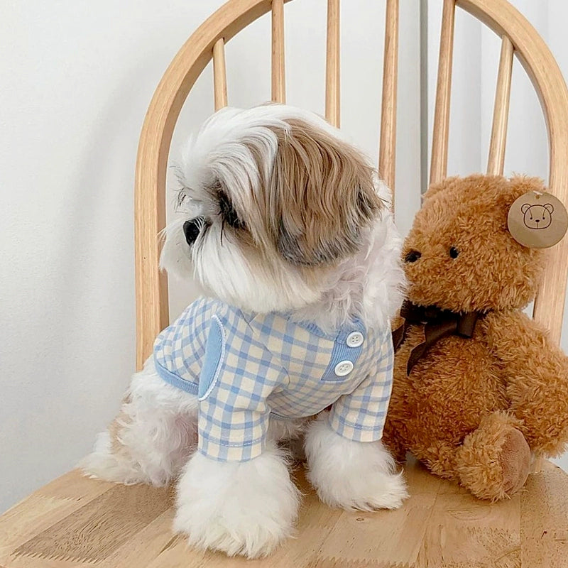 Color Block Plaid Buttoned Dog Cat T-shirt