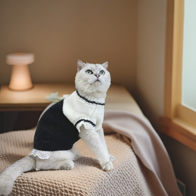 Color Block Bowknot Knitted Dog Cat Sweater