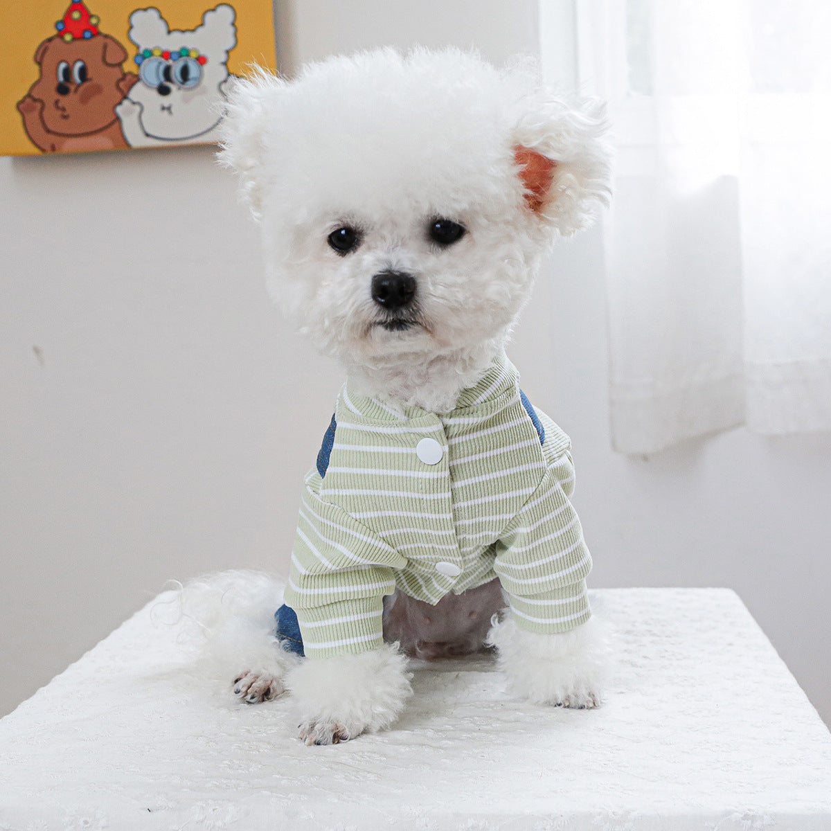 Striped Heart Pattern Denim Dog Jumpsuits