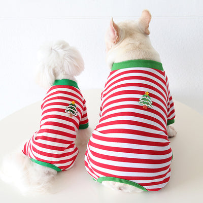 Christmas Tree Striped Dog Jumpsuits