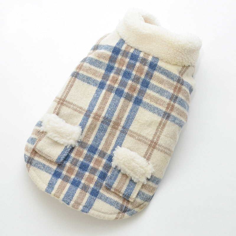 Buttoned Plaid Fleece Collar Dog Cat Jacket