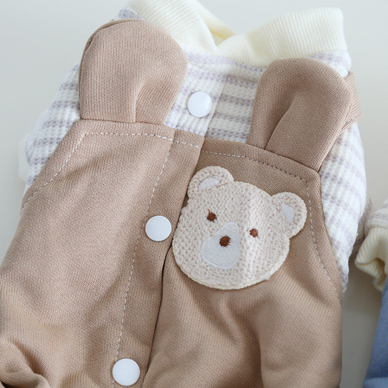 Bear Head Buttoned Fleece Dog Jumpsuits