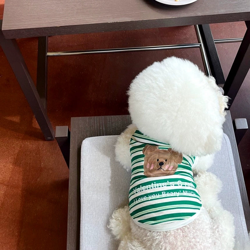 Green Striped Bear Head Dog Cat Vest