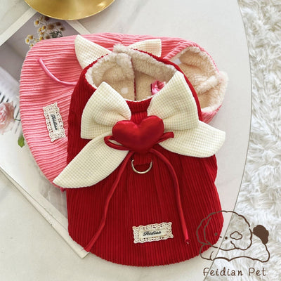 Sweet Heart Bow Corduroy Dog Harness Jacket