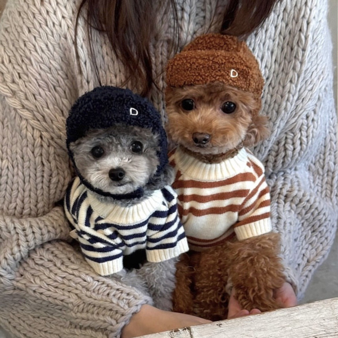 Striped Bear Pattern Knitted Dog Cat Sweater